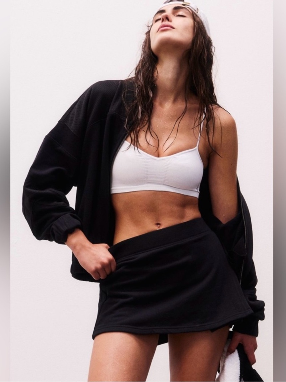 NWT FREE PEOPLE FP Movement 2PC Black Smooth Moves Jacket & Skort Set SZ: L